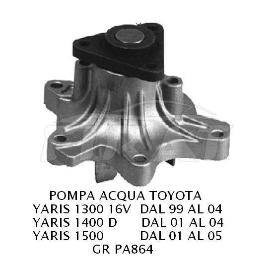 POMPA ACQUA TOYOTA YARIS 1300-1400-1500 99 - 05